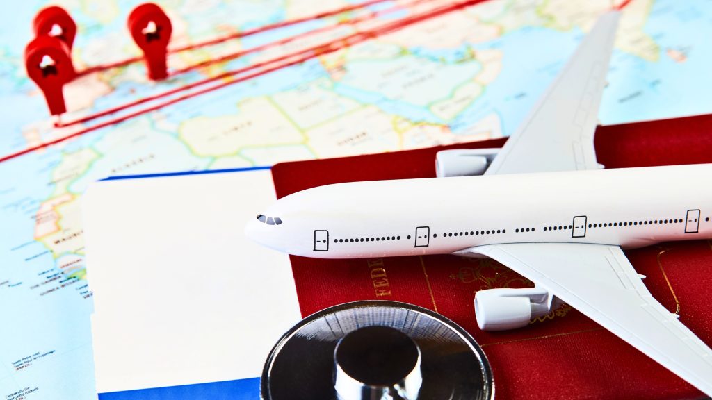 Travel nursing experience banner with a plane and travel plans