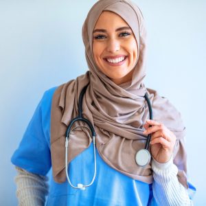 Muslim woman nurse ready to take care of patients